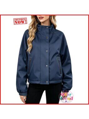 Waterproof Fleece Lined Windbreaker Jacket Zip Pockets Warm Casual